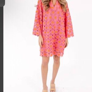 Floral Pink Mini Crochet Resort Dress